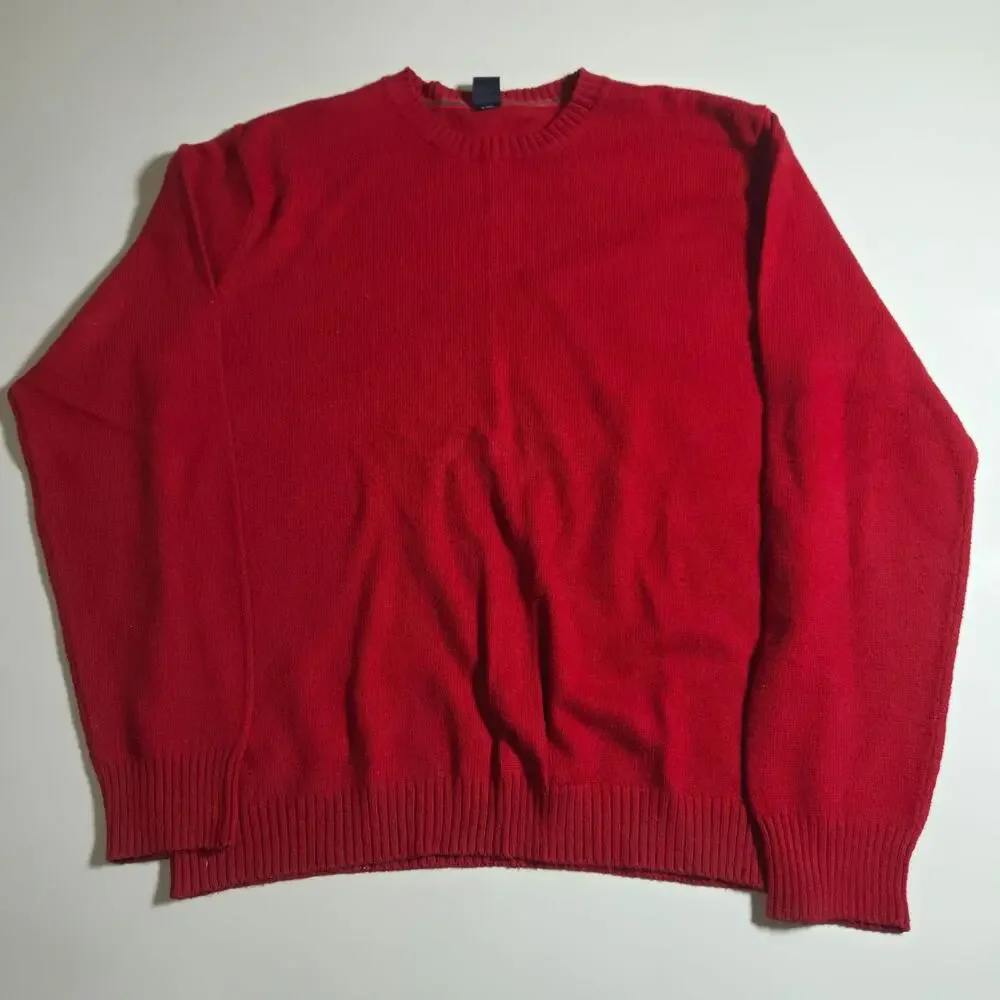Vintage Gap Sweater Mens Large Red Crew Neck Knit Pullover Wool Blend Solid
